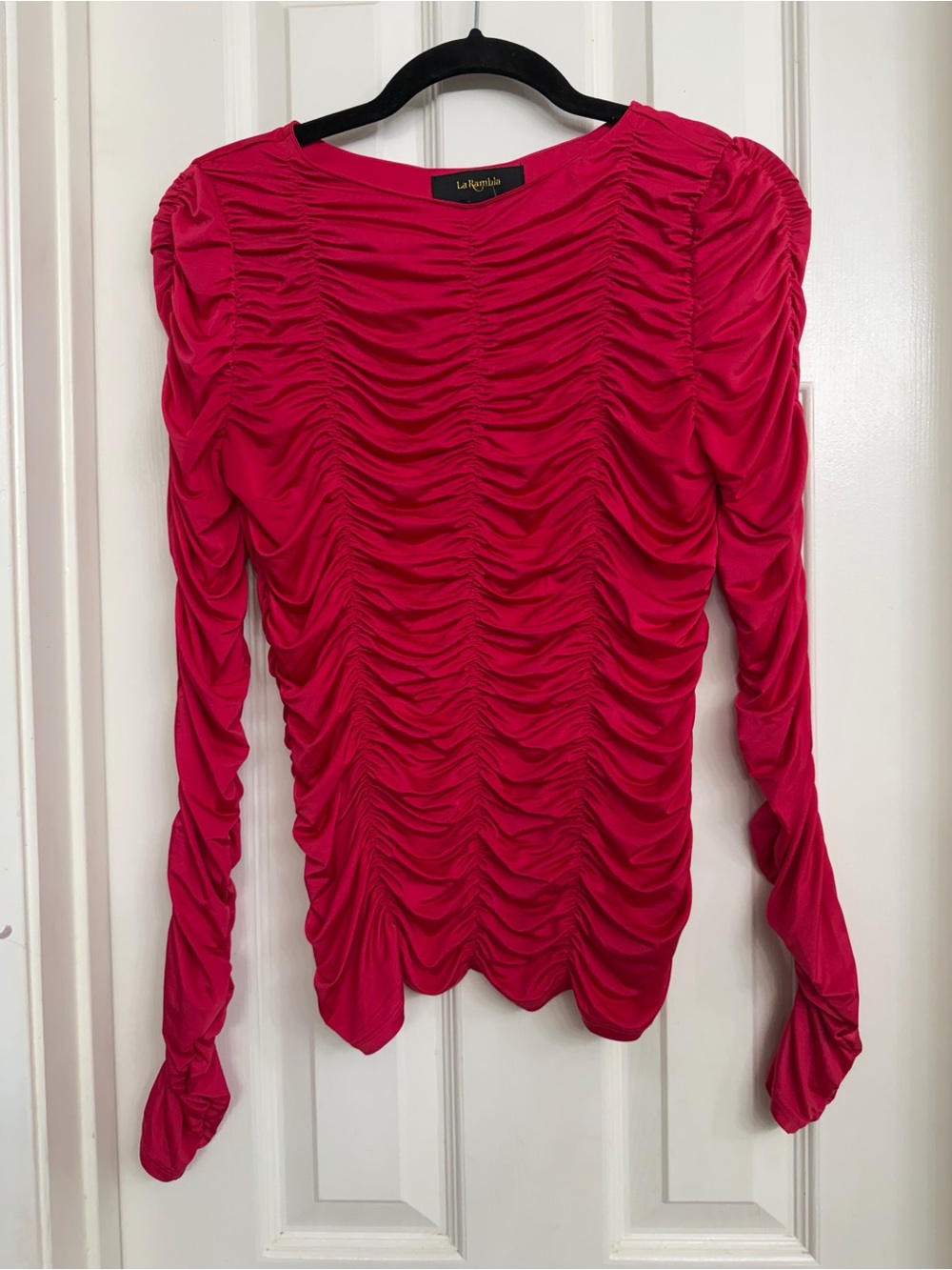 7148 La Rambla Fuchsia Ruched Long-Sleeve Women’s Top Size S Party